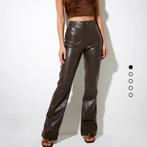 MOTEL ROCKS ZOVEN TROUSER IN PU DARK CHOCOLATE